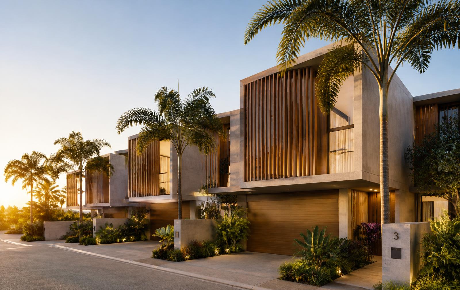 RASSCORP townhouse development at sunset